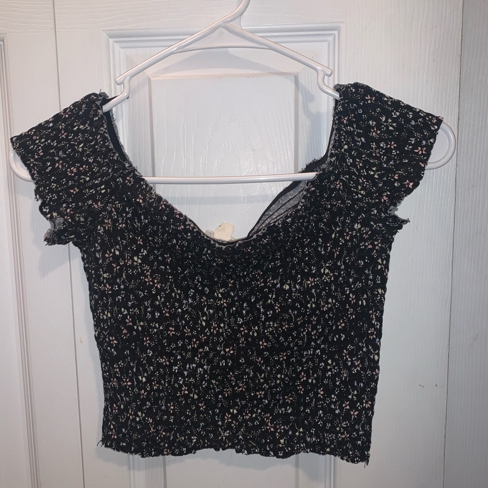 Garage off shoulder floral print crop top